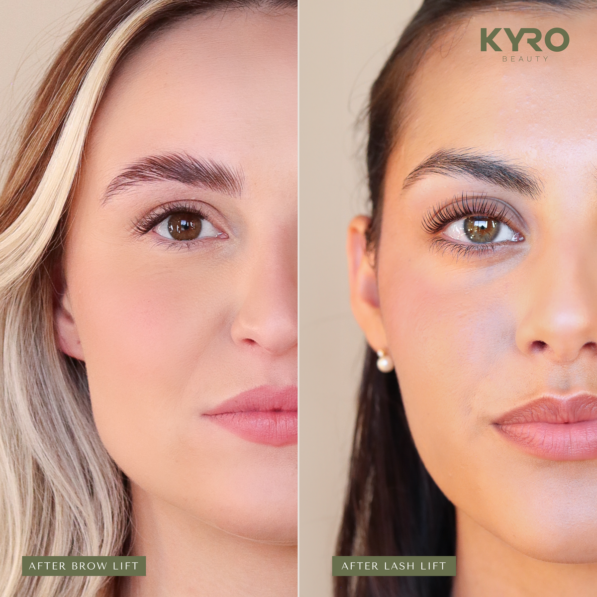 DIY lash and brow lifting kit before-and-after results by KYRO Beauty
